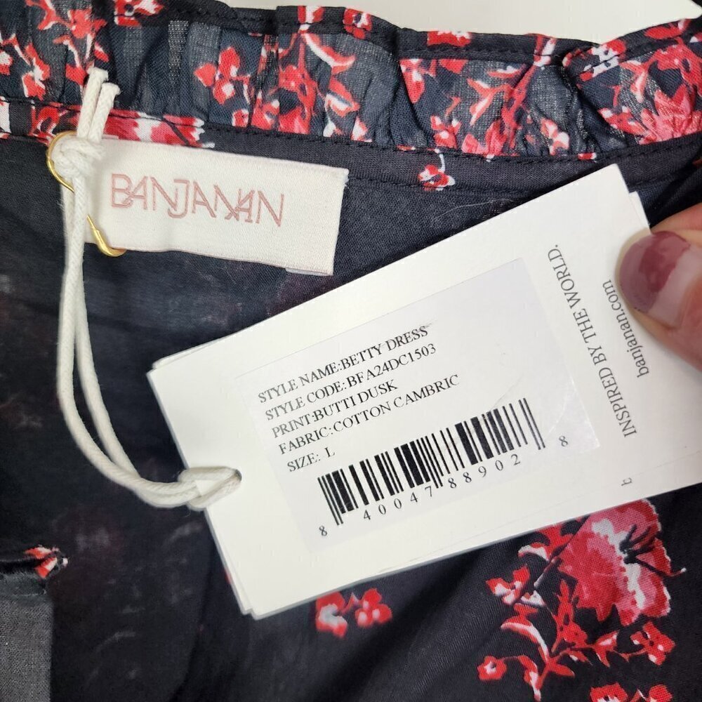 NWT Banjanan Floral Print Eyelet Detail Betty Dress Butti Dusk Size Large - Picture 16 of 16